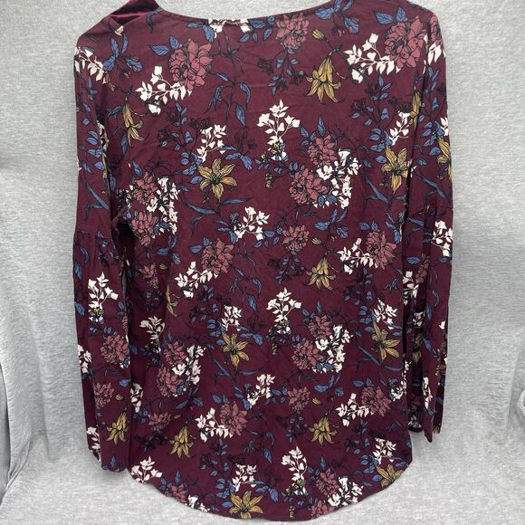 Ariat Roulette Top Womens Small Maroon Long Sleeve Rayon Floral Bohemian Tassels - Picture 5 of 6